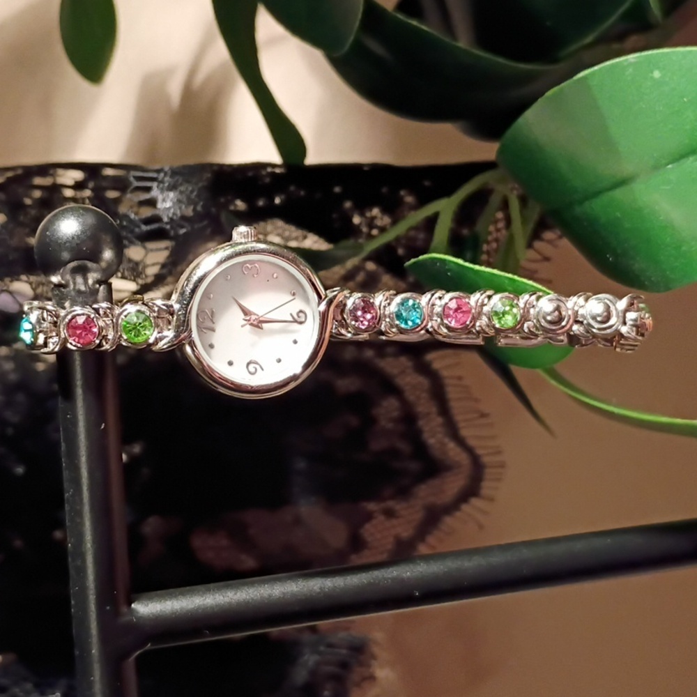 Vintage Silver & Gemstone Women's Wrist Watch